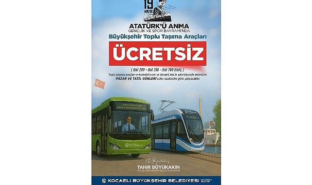 19 Mayıs’ta Kocaeli’nde ulaşım ücretsiz